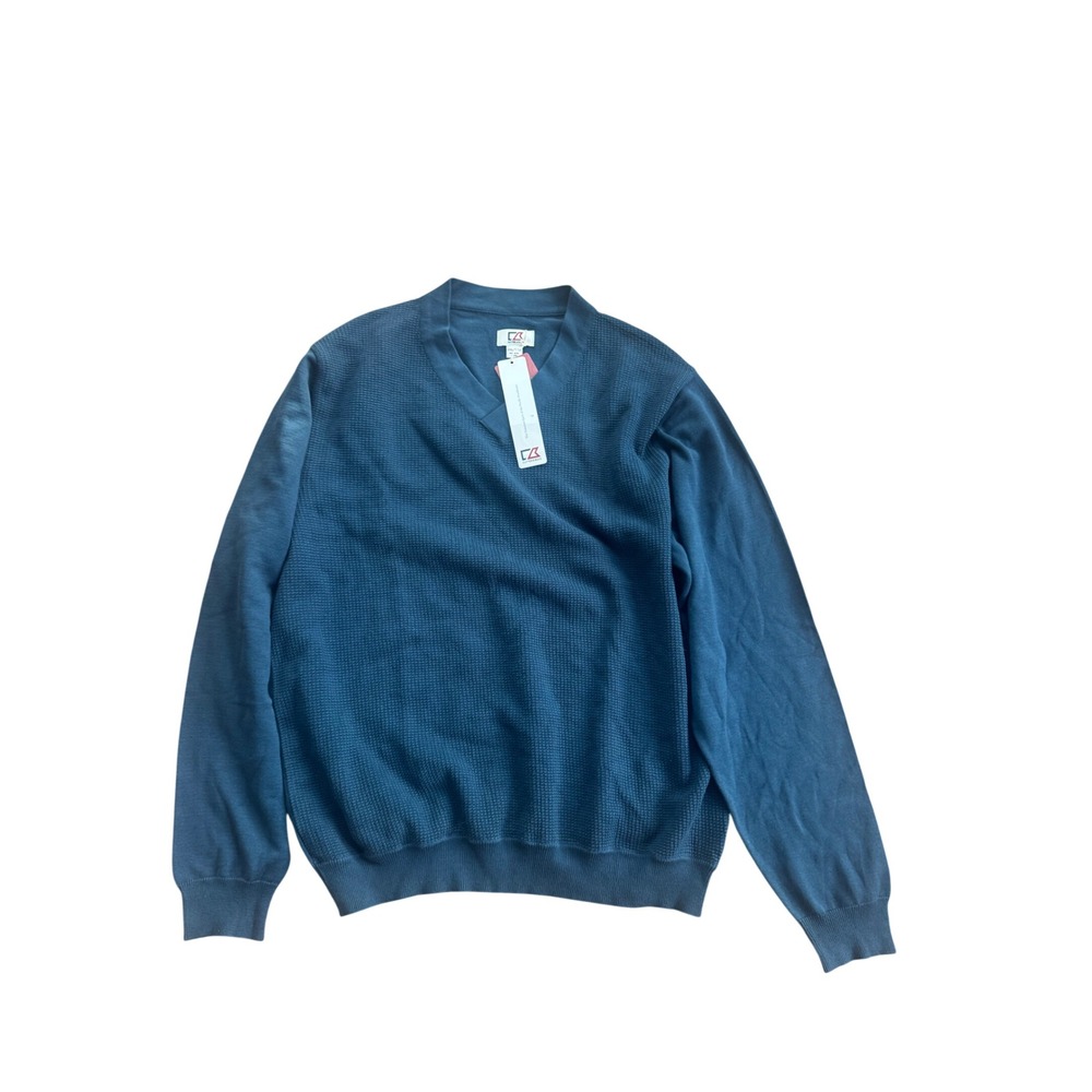 Cutter & Buck Men's V-Neck Sweater Classic Preppy Minimal Knit Teal Blue XXL NWT